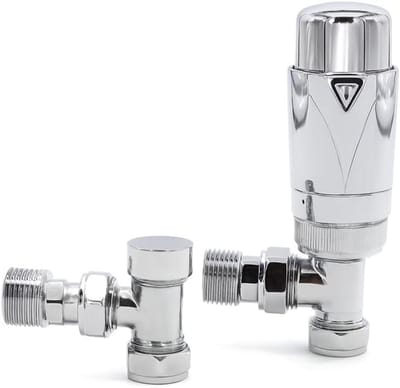 Radiator Ventiel Set - Thermostaat Klep - Energie Besparen - Hoekige Aansluiting - 15/10mm - Chroom