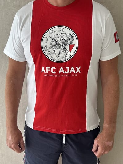 Ajax T-shirt Wit Rood Wit Oud Logo Volwassenen S - 100% katoen