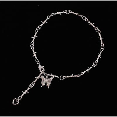 Donker Zoet Koel Vlinder Ketting Vrouwelijk, Antiek Zilver Hip Hop Punk Harajuku Vintage Doornen Sleutelbeen Ketting zilver