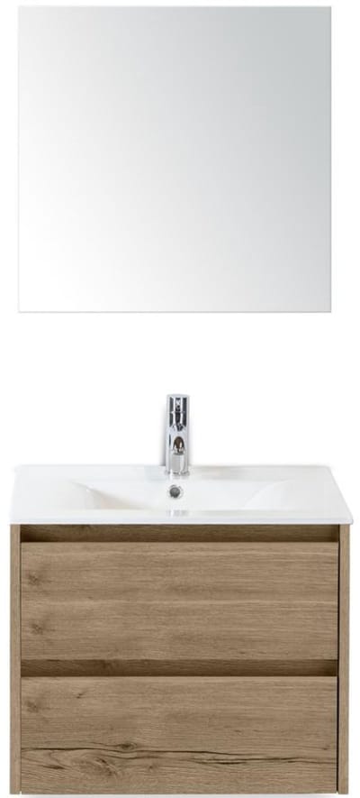 Dante Badmeubelset 60 cm - Natuur Eiken - Keramische Wastafel Wit Enjoy met Spiegel