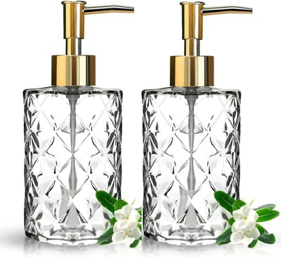 Glazen zeepdispenser set - Elegant & functioneel - 2 stuks - Zwart - Glas en plastic