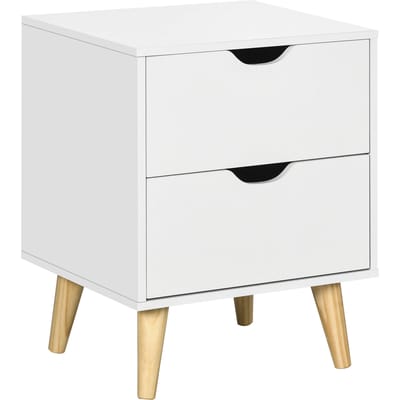 HOMCOM nachtkastje nachtkastje Tafel met 2 laden, Scandinavische stijl voor slaapkamer, woonkamer, 40x35 x cm, Wit