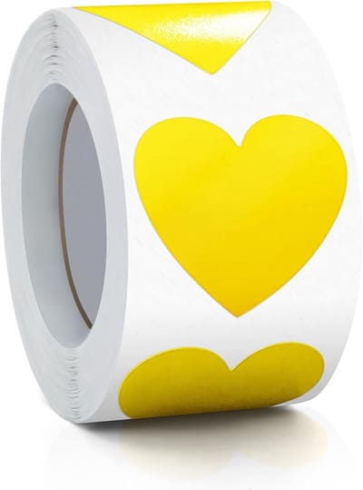 Geel Hartvormige Stickers - Zelfklevende Labels voor Kleurcodering, Trouwen, Scrapbooking en Cadeaus - Verpakking van 500 Stuks, 38mm Groot