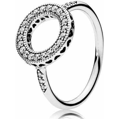Pave Logo Tweekleurige Signature Circles Hearts of Halo met Crystal Ring Fit 925 Sterling Zilveren Ring DIY Sieraden 9 white