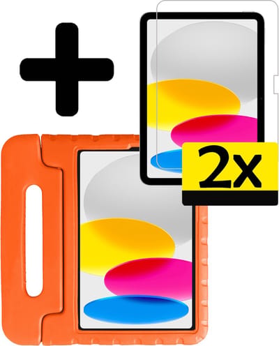 Hoes - Geschikt voor Apple iPad A16/A18 (2022/2025/2026) - 10.9 & 11 inch (10e, 11e & 12e generatie) - Met 2x Screenprotector - Kinderhoes Shockproof Bumper - Kidsproof Case - Tablet Hoesje - Kinder Cover - Oranje