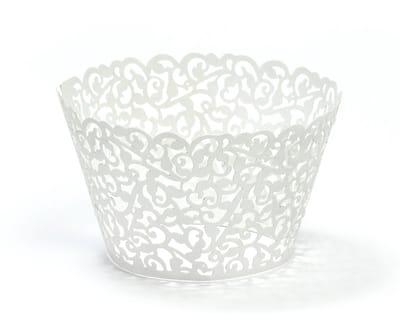 PARTYDECO - 10 witte kanten cupcake wrappers 5,5 x 8,5 cm, bruiloft decoratie