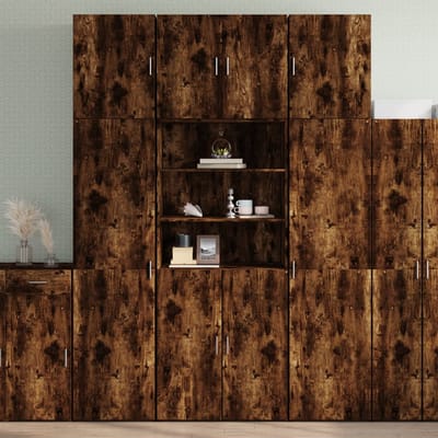 vidaXL - Hoge - kast - 80x42,5x249 - cm - bewerkt - hout - gerookt - eikenkleurig