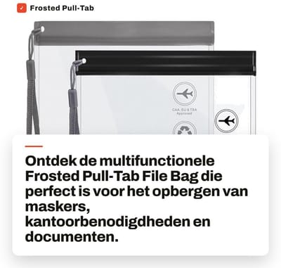 Dailygoods- Opbergtas Multifunctioneel - Transparante Reistas - Kantoortas - Masker Opbergtas - Matte Textuur - Pull-Tab Ontwerp - Opbergzak