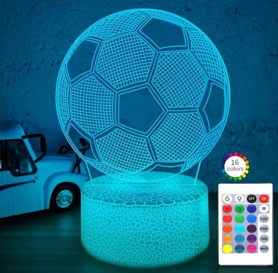 Daity Voetbal cadeau voor kinderen Nachtlampje - 3D-illusielamp voor voetbal - 16 kleuren dimbaar - decoratieve bedlamp voor de slaapkamer met afstandsbediening en slimme aanraking - creatief cadeau voor verjaardagen en Kerstmis.