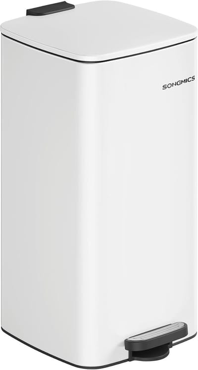 SONGMICS keukenprullenbak, 30 liter prullenbak, pedaalemmer, staal, met binnenemmer, soft close, openhoudfunctie, wolkwit LTB593W02