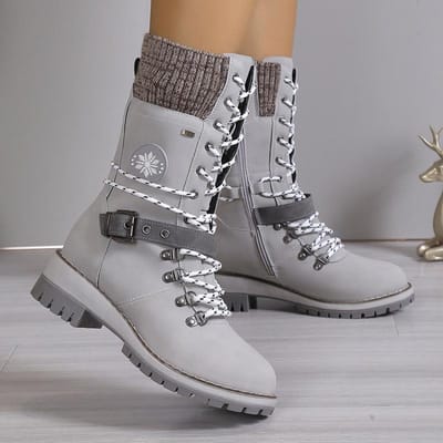 Winter Dames Verdikte Sneeuwlaarzen Vetersluiting Hoge Schacht Laarzen Middenkuit Warm Katoenen Schoenen 36