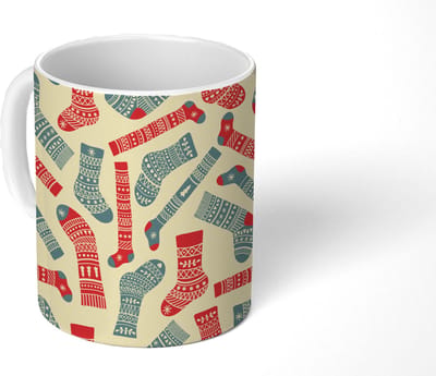 Mok - Koffiemok - Kerst - Sokken - Patronen - Mokken - 350 ML - Beker - Koffiemokken - Theemok