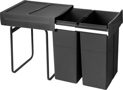 Emuca Recycle prullenbak voor bodembevestiging en handmatig uitschuifbaar in keukenblok Recycle 2x25 liter, Plastic Antracietgrijs