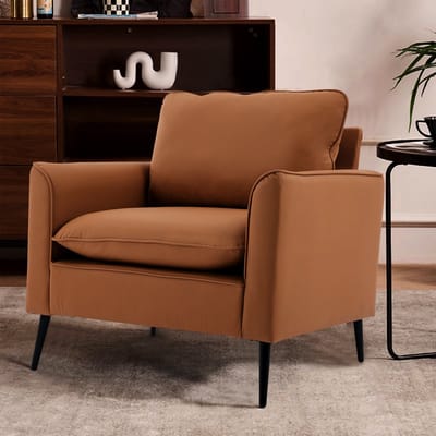 STILVORA Fauteuil - Eenzits Loungestoel - Comfortabele Zitplaats Voor Woonkamer, Balkon En Kantoor - Kunstleer - Bruin