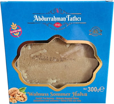 Abdurrahman Tatlici Zomer halva met walnoten 300 GR - Abdurrahman Tatlıcı Yaz Helvası helva Cevizli 300 GR - Summer Halva with Walnuts 300 GR ( GLUTENVRIJE, GLUCOSEVRIJE, EMULGATORVRIJE EN ADDITIEFVRIJE HALVA )