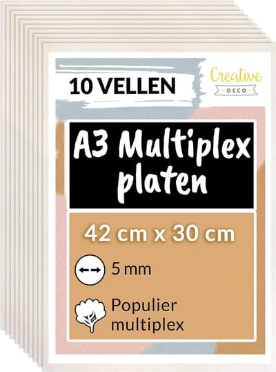 Creative Deco 10 x A3 Multiplex Platen | 420 x 300 x 5 mm (+/- 0.5 mm) | van Hout | Ideaal voor Huisdecor, Ambachten, Laserknipsel, CNC Machine, Rolzaag, het Stenciling, Pyrografie