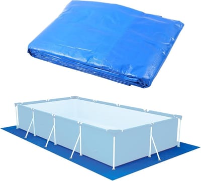 Thijox - Grondzeil voor zwembad 445 x 254 cm, opvouwbare zwembadbodembescherming, waterdichte rechthoekige zwembadmat, UV-bestendig en slijtvast voor