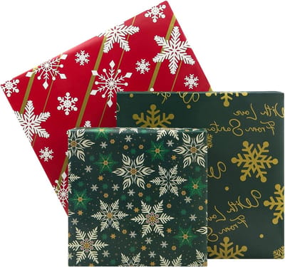 Kerstcadeau inpakpapier met sneeuwvlokken, 6 vellen groen en rood, feestelijk cadeaupapier voor winterverjaardagen en nieuwjaar, 68 x
