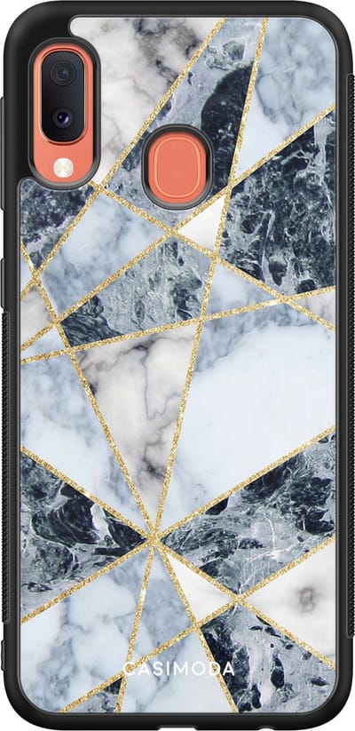 Casimoda® hoesje - Geschikt voor Samsung Galaxy A20e - Abstract Marmer Blauw - Zwart TPU Backcover - Geometrisch patroon - Blauw
