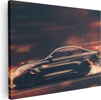 Artaza Canvas Schilderij Sportauto - 40x30 cm - Klein - Muurdecoratie Auto - Wanddecoratie Mancave - Schilderijen Op Canvas Vuur