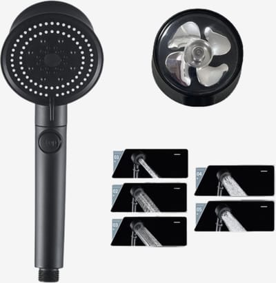 Douchekop - Waterbesparende douchekop - Regendouche - Handdouche - 6 standen - Met stop knop - Mat zwart