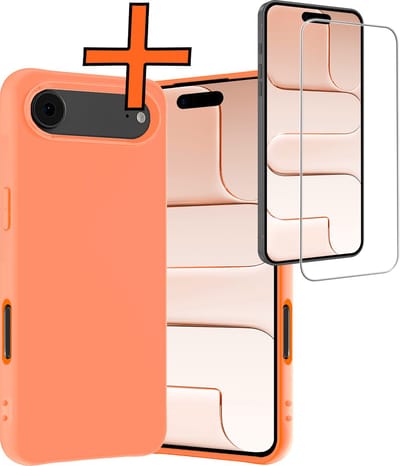 Hoes - Met Screenprotector - Geschikt voor Apple iPhone Air - Sterk & Shockproof - Back Cover - Siliconen Case - Telefoon Hoes - Perzik