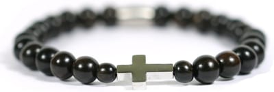 Heren armband RVS kruis hout kamagong - Ibizamen -20cm