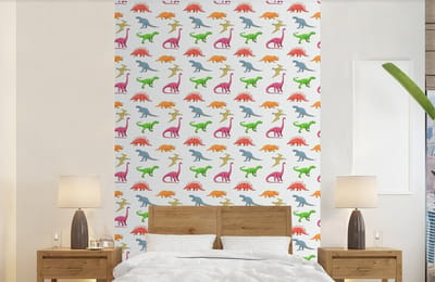 Behang - Fotobehang Patronen - Dino - Kinderen - Jongens - Kleuren - Kids - Jongen - Breedte 140 cm x hoogte 220 cm