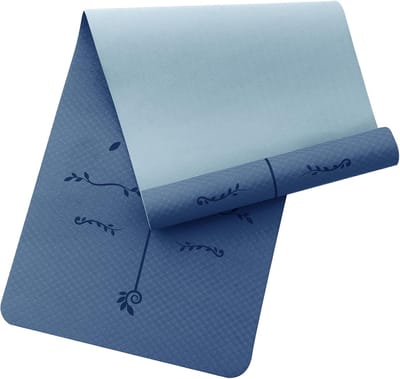 Yogamat met lijnen - Fitnessmat Pilates - Thuis sporten - Dubbelzijdige grip - 183 x 61 cm - Marineblauw