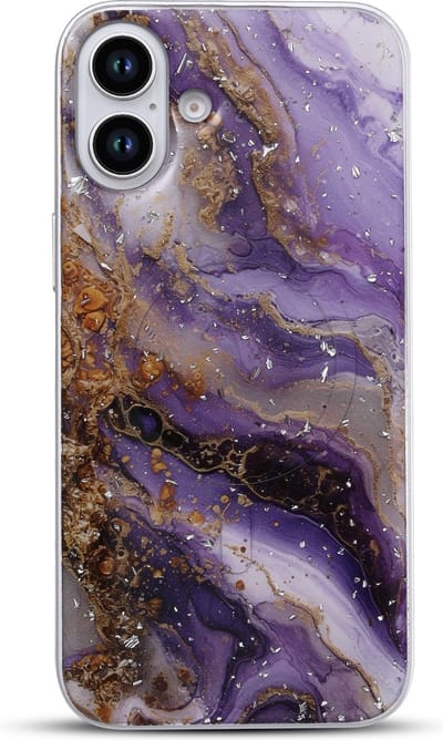 Casemania Hoesje Geschikt voor Apple iPhone 16 - Paars - Marmer Back Cover met Camera Bescherming - Geschikt voor MagSafe