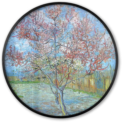 Poster in lijst Rond - Fotolijst 60x60 cm - Posters - De roze perzikboom - Vincent van Gogh - Ronde posterlijst zwart - Decoratie - Wanddecoratie woonkamer - Muurdecoratie slaapkamer