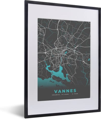Fotolijst incl. Poster - Plattegrond - Kaart - Stadskaart - Vannes - Frankrijk - 30x40 cm - Posterlijst