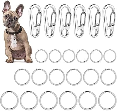 Hondenpenningclips met Ringen – 6 Stuks Clips en 18 Stuks Ringen van Roestvrij Staal