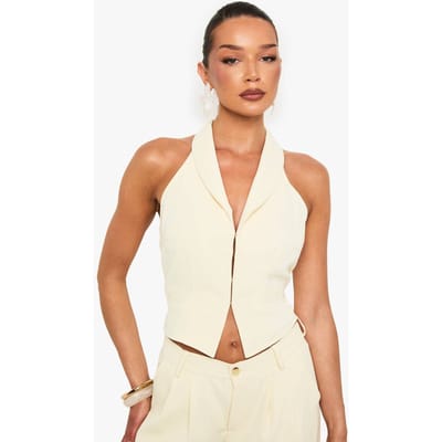 boohoo Dames Halterneklhaak en Oog Waistcoat | Citroen | Maat: 42