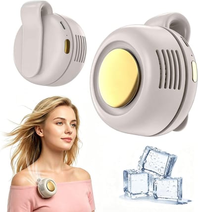 Draagbare, stille en bladeloze clipventilator – Oplaadbare en draagbare ventilator – Handsfree koeling voor taille en nek – 3 snelheden – 6 uur gebruiksduur – USB-C snelladen (Wit)