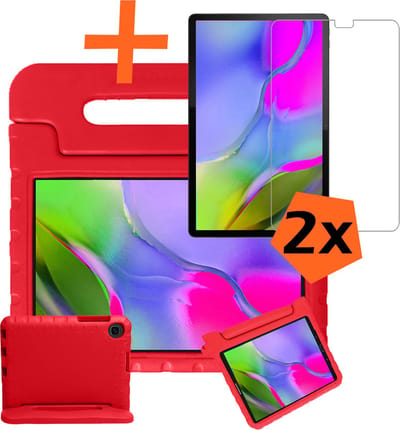 Hoesje - Geschikt voor Samsung Galaxy Tab A 10.1 (2019) - Met 2x Screenprotector - Kinderhoes Shockproof Bumper - Kidsproof Case - Tablet Hoes - Kinder Hoes Cover - Rood