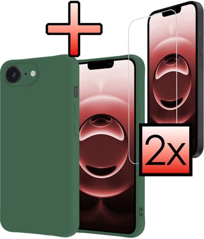 Hoesje - Met 2x Screenprotector - Geschikt voor Apple iPhone 16e / 17e - Sterk & Shockproof - Back Cover - Siliconen Case - Telefoon Hoes - Donkergroen