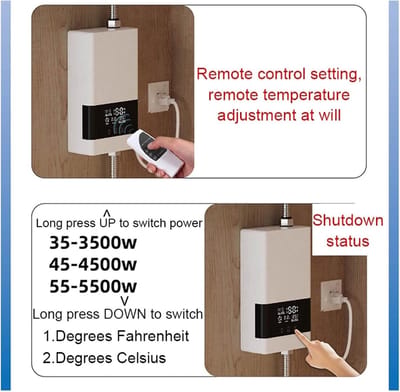 Directe Waterverwarmer - Tankloze Boiler - Direct Warm Water - Temperatuur Instelbaar - 28x15x8 cm - Zilver