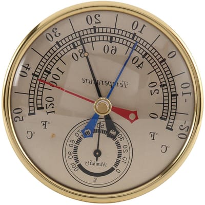 Thermometer Hygrometer - Temperatuur Vochtigheid Meter - Binnen Buiten Meten - Analoge Bimetalen Werking - 128 mm Diameter - Goud
