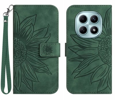 Coverup Hoesje - Geschikt voor Xiaomi Redmi Note 15 / Poco M8 Hoesje - Coverup Zonnebloem Book Case met Koord - Groen