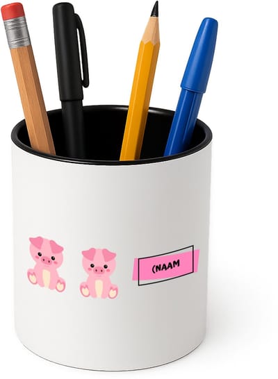 Hacebo® - Varkens met eigen naam Pennenbakje - Varken - dieren liefhebbers - pennenhouder - leuke cadeau voor iemand die van houdt van biggen - verjaardagscadeau - kado - gift - Pennenbakje zwart