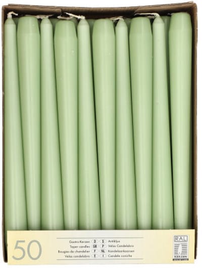 50 Kandelaarkaarsen Ø 2,2 cm · 25 cm jade groen