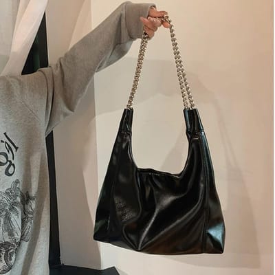 Tote Bag Nieuwe Grote Capaciteit College Stijl Studenten Commuting Tas PU Ketting Schoudertas gray