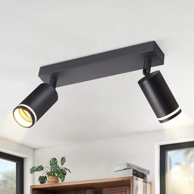 NETTLIFE Opbouwspot GU10 - zwart - L 28.5cm - rechthoekig - Moderne Plafondlamp - 355° draaibaar Plafondspot - 2-Lichts - cilinder Lampkap - voor Slaafkamer | Kantoor | Woonkamer - Max.25W-excl. lichtbron