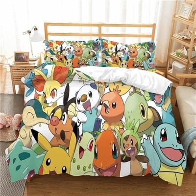 3D Pikachu Dekbedovertrek Pokémon Beddengoed Collectie Kinderbeddengoed Collectie 23Delige Dekbedovertrekken Overtrekken Kinderen Geprint 228x228cm-3pcs