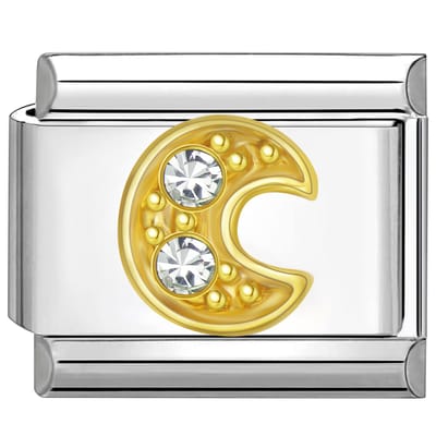 Quiges - Schakel - Bedel - 9mm - charms - Goud - Zirkonia - alfabet - letter C - Geschikt voor - armband - Schakelarmband - italy bedels armband