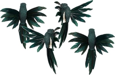 House of Seasons Kolibries vogels op clip - 4x st - donkergroen - 12 x 13 x 7,5 cm