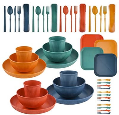 Ultiluxe® Camping Serviesset - 48 Stuks - Picknick Servies - Kampeerbestek Set - 4 Personen - Outdoor Servies - Herbruikbaar - Onbreekbaar - Multicolor
