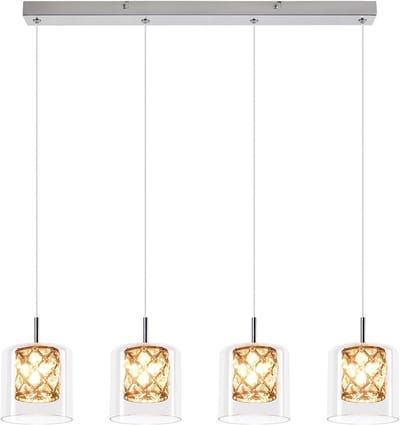 Glitzerlife - Hanglampen - 4xG9 - Hoogte verstelbaar - Modern kristal design - Kristalglas materiaal - Ø66cm - Chroomkleurig - Hanglamp Eetkamer Woonkamer Keuken - Hanglampen Eetkamer Verstelbaar