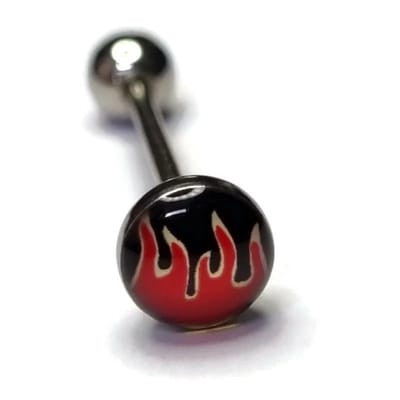 Aramat Jewels | Tongpiercings | Zilverkleurige Tongpiercing met Vlammen Design | | | |7mm | Staal | Volwassenen | Verkleurd niet